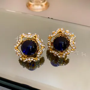 Vintage Court Style Metal Rhinestone Floral Ear Clips Fashion Elegant Portrait Leaf Geometric Colorful Dangle Earrings For Women Jewelry