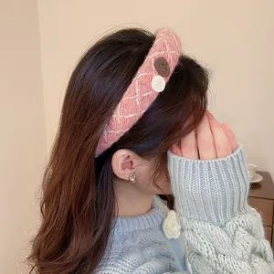 Rosa Strick Haarreif Damen Winter süßer Haarschmuck stylisch dicker Haarreifen Kopfbedeckung