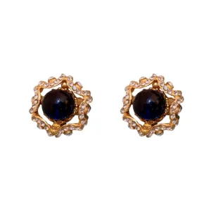 Vintage court style rhinestone blue bead flower clip on earrings elegant women jewelry