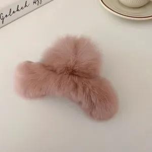 Rosa flauschige Haarklammer für Damen, süße Plüsch Haarklammer, weiches Winter Haaraccess.