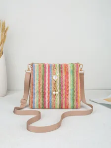 Süsses buntes geflochtenes Umhängetasche mit Katzenperlen Anhänger modische Handtasche