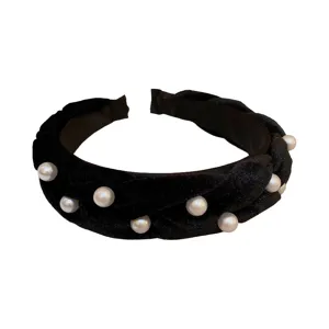 Franse vintage zwarte fluwelen parel haarband elegante haaraccessoires mode voor dames