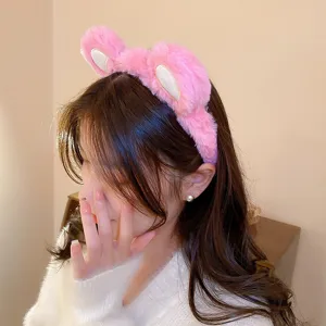 Süßes rosa Plüsch-Haarband für Herbst und Winter, niedlicher Tierohren Haarreif Accessoire.