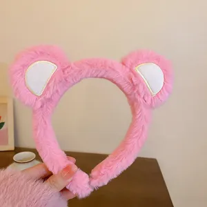 Süßes rosa flauschiges Bärenohren Stirnband, weicher Plüsch Haarreif für Damen und den Alltag.