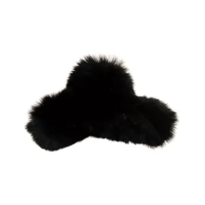 Schwarze Plüsch Haarklammer, flauschiges Winter Haaraccessoire für Damen, eleganter Haargreifer.