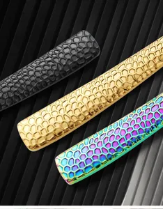 Stainless steel cutlery handle with stylish honeycomb texture in black gold and rainbow finish.