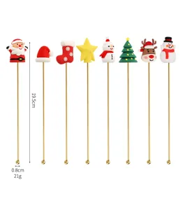 Kerst roerstaafjes set van roestvrij staal, schattige cartoon cocktaillepels, 19.5cm lang.