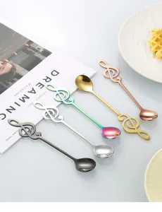 Stainless steel musical note coffee stirring spoons, creative dessert cutlery set in multiple colors.