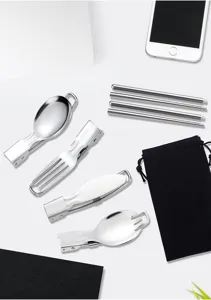 Set di stoviglie pieghevoli in acciaio inossidabile portatile con custodia inclusa