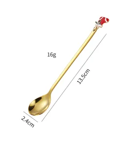 Kerst gouden koffielepel met sok hanger, roestvrijstalen feestdagen bestek 13,5 cm
