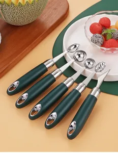 Juego de cucharas de melón de fruta de acero inoxidable cuchillo de trinchar verde asa