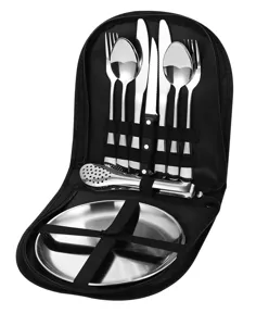 Set de couverts de camping de pique-nique en acier inoxydable portable avec étui de rangement