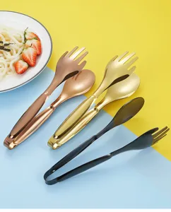 Stainless steel hand-shaped food tongs kitchen salad serving clip versatile tool for cooking.