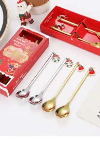 Kerstmis roestvrijstalen lepel cadeauset met schattige hanger koffielepels, feestservies.