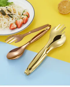 Stainless steel creative hand shaped food tong detail view, kitchen BBQ noodle clip.