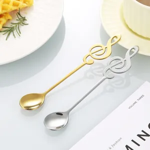 Stainless steel music note coffee stirring spoon set, creative cute dessert spoon tableware.