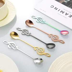 Stainless steel musical note spoons, creative coffee stirring and dessert spoons, set of 5.