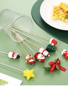 Kerst roerstaafje van roestvrij staal schattige cartoon metalen koffielepel set
