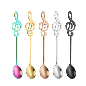 Stainless steel music note coffee spoon set, creative dessert spoon for mug gifts.
