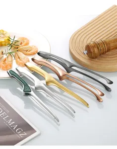 Detailansicht koreanischer Grillzange aus Edelstahl in verschiedenen Farben und Ausführungen.