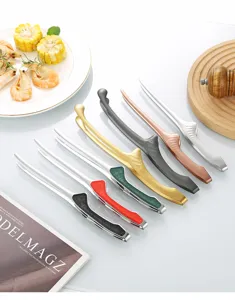 Edelstahl koreanische BBQ Lebensmittelzange mit bunten Anti-Verbrühungsgriffen für Küche.