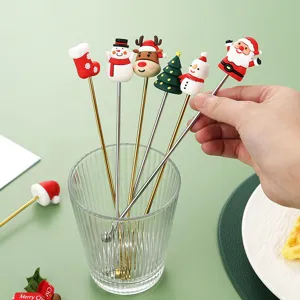 Kerst roestvrij staal roerlepel schattige cartoon koffie bar cocktail roerstaaf hoofd
