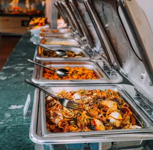 Roestvrijstalen serveerbestek set buffet lepel vork mat zwart hotel horeca tool