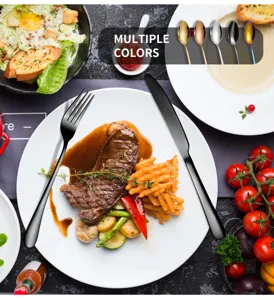 Stainless steel cutlery set black knife and fork table service kitchen tableware food photo