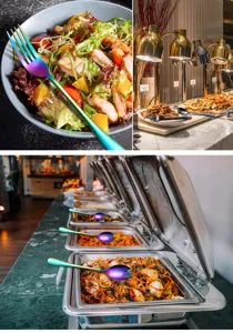 Stainless steel cutlery set rainbow salad fork buffet serving spoon hotel tableware.