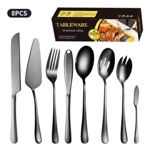 8 stuks roestvrij staal bestek set zwart mes vork lepel keukengerei set voor thuis