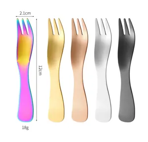Tenedor de postre de acero inoxidable de 12cm con varias opciones de bonitos colores.