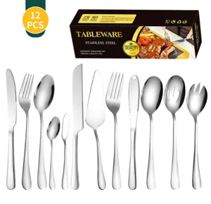 12-piece stainless steel tableware set, durable kitchen cutlery fork spoon and knife tools.