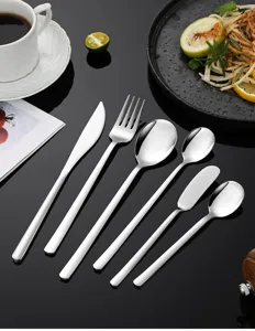 Korean style stainless steel cutlery set, long handle dinner spoon fork knife for home use.