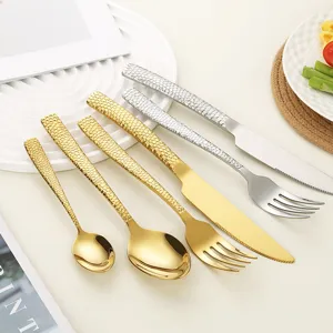 430 Stainless Steel Hammered Cutlery Set Creative Western Flatware Steak Knife Fork Spoon Set For Home Hotel Restaurant Kitchen Dining