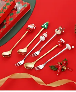 Weihnachten Löffel Gabel Set süß Feiertag Geschirr Edelstahl Cartoon Design Geschenk Stil