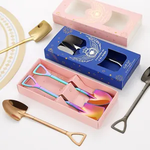 Set de cuillères pelle en acier inoxydable en coffret cadeau, cuillères à dessert créatives.