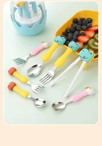 adorabile set posate per bambini in acciaio inossidabile con dinosauro dettaglio