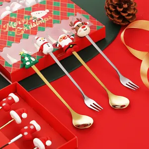 Weihnachten Besteck Set mit süßen Cartoon Motiven für festliche Feiertage Tischdeko.