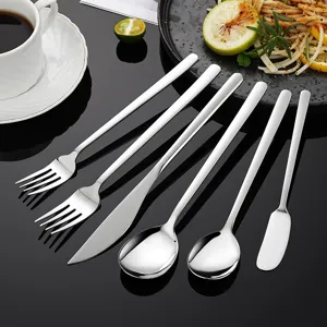 Korean style 304 stainless steel flatware set long handle fork spoon knife tableware kitchen