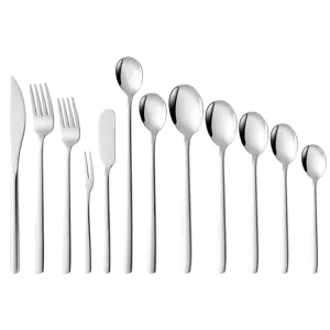 Korean style 304 stainless steel cutlery set, long handle spoons forks and steak knives main view