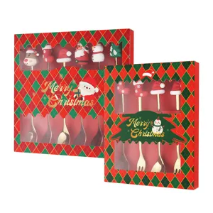Weihnachten Löffel und Gabel Geschenkset mit süßem Weihnachtsmann Schneemann Rentier für Tisch.