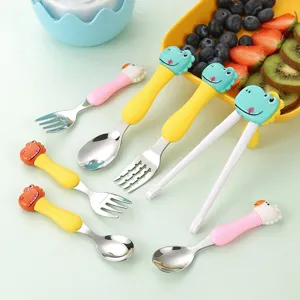 Set posate per bambini in acciaio inox con dinosauro cucchiaio forchetta bacchette e scatola uovo