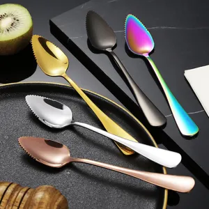 Stainless Steel Serrated Fruit Puree Spoon For Baby Dessert Cake Scraper Spoon Modern Kitchen Tableware Mirror Polishing Spoon