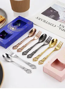 Ensemble cuillère et fourchette en acier inoxydable rétro avec boîte cadeau chic.