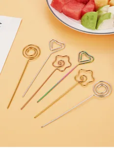 Stainless steel fruit picks cocktail skewers decorative metal forks for party food and bar tools.