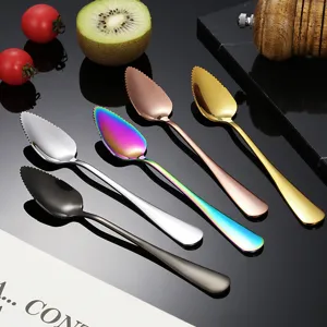 Stainless steel serrated fruit spoon mud scraping spoon multi-color kitchen dining tableware