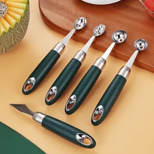 Juego de cucharas para melon de acero inoxidable con cuchillo tallar frutas creativas.