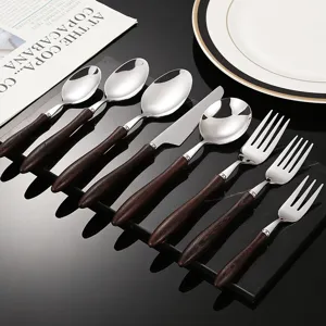 Stainless steel flatware set with wooden handle kitchen tableware knife fork spoon 8-pcs