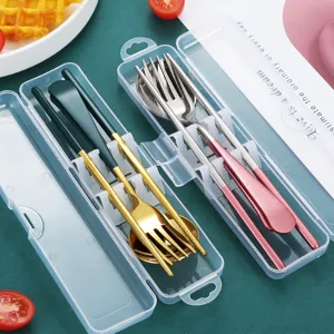 Portable 304 Stainless Steel Cutlery Set Fork Spoon Chopsticks Travel Storage Box
