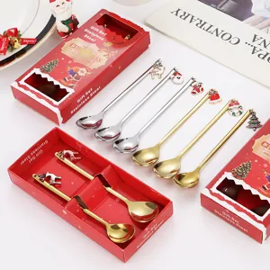 Kerst roestvrij staal lepel cadeau set met schattige hangers voor koffie, thee en decoratie.